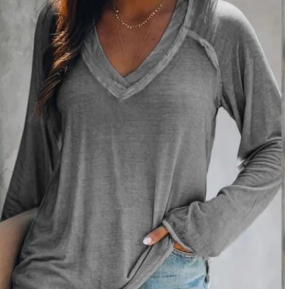 Grey v neck long sleeve